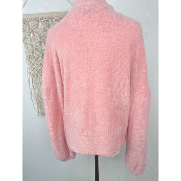 Sanctuary Pink Eyelash Knit Mock Neck Sweater Womens Medium Plush Popover - Picture 7 of 8